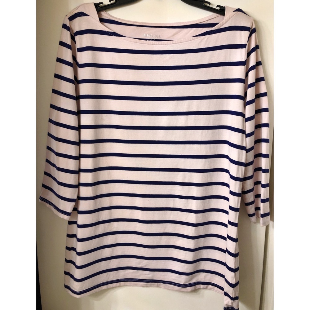 Womens pink & navy blue stripe top 3/4 sleeve top